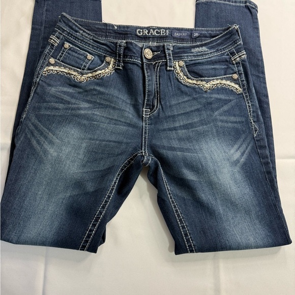 Grace in LA Blue Straight Leg Jeans with Chevron Embroidery - Picture 7 of 10